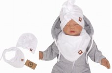 Z&Z Štýlová detská jarná / jesenná bavlnená čiapka, turban s šatkou, biela