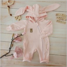 Dojčenská bavlnený overal s kapucňou a králičími uškami (56-74) lososová, od značky Z&Z