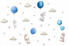 Dekorácia na stenu Tulimi - Zajac s balónikmi XXL, modrá