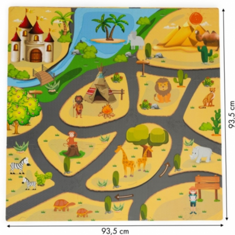 Detský eshop - Detské penové puzzle 93,5x93,5cm, hracia deka, podložka na zem Safari, 9 dielov