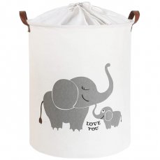Kôš/box na hračky, uzatvárateľný, Tulimi, bavlna - Elephant - biely, 43 L