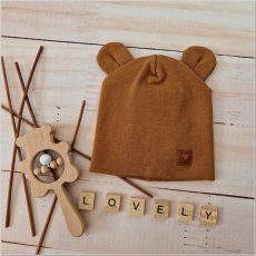 Detská dvojvrstvová elastická čiapka s uškami, škoricová od značky Z&Z