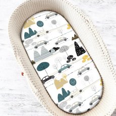 Detský eshop: Detské bavlnené prestieradlo do kočíka, koša, Auta v aleji - šedá, Baby Nellys