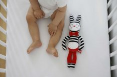 Detský eshop: Plyšová hračka v kontrastných farbách králiček - červený