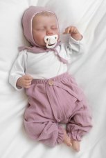 Detský eshop: Mušelínové nohavice girl, hand made, púdrovo ružové