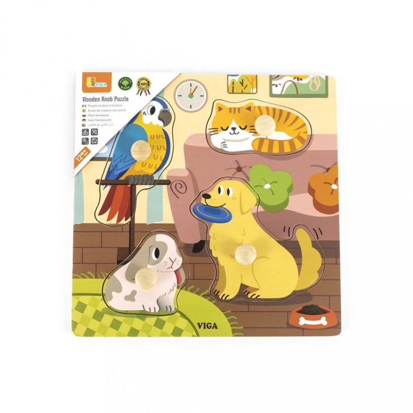 Detský eshop: Detské drevené puzzle s úchytmi Viga Domáci miláčikovia 4 ks