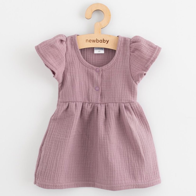 Dojčenské mušelínové šaty lavender - Veľkosť: 62 (3-6m), Farba: Fialová