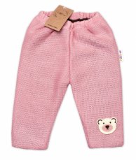 Oteplené pletené nohavice Teddy medvedík, Baby Nellys, dvojvrstvové, ružové