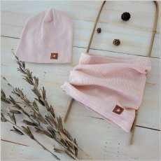 Dvojvrstvová rebrovaná čiapka + nákrčník pre bábätká (68/74, 80/86) staroružová od značky Z&Z