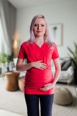 Detský eshop: Tehotenské a dojčiace tričko s kapucňou, s krátkym rukávom - červené, značka Be MaaMaa
