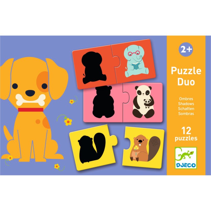 Detský eshop: Puzzle duo: Tiene - 12ks; logické priraďovanie silueta - zviera