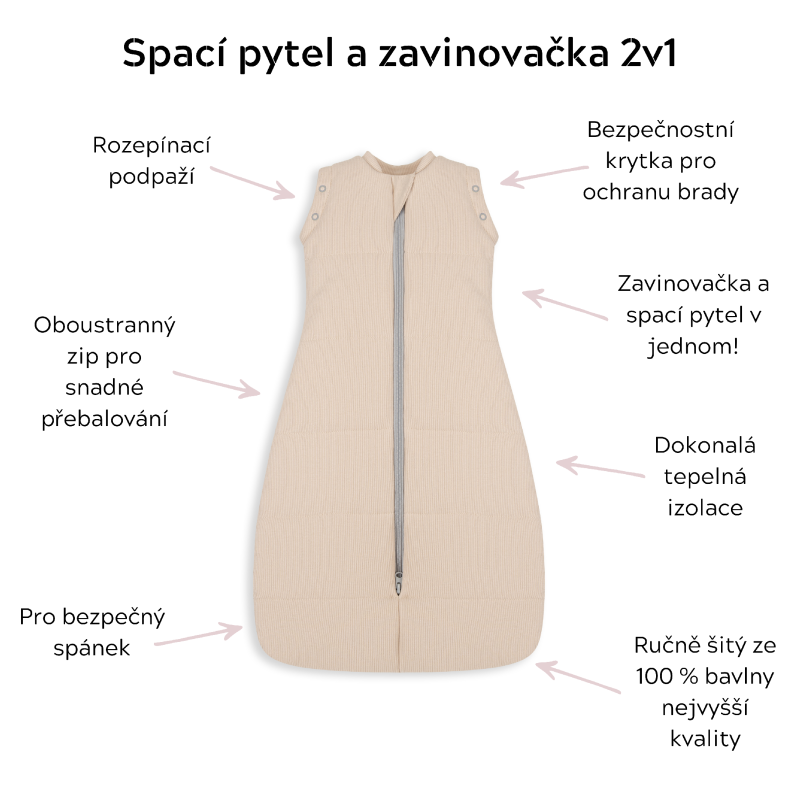 Celoročný spací vak a zavinovačka 2v1 KHAKI, khaki, (0-7 m) od značky Sleepee