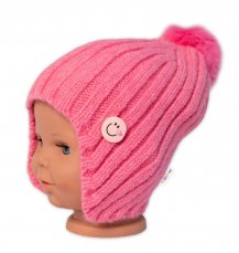 Detský eshop: Detská zimná čiapočka s brmbolcom smile, baby nellys - ružová, veľ. 48-54 cm