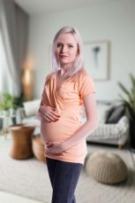 Detský eshop: Tehotenské a dojčiace tričko s kapucňou, s krátkym rukávom - marhuľa, značka Be MaaMaa