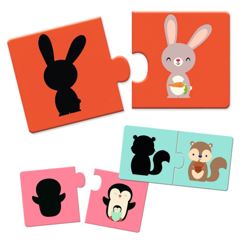 Detský eshop: Puzzle duo: Tiene - 12ks; logické priraďovanie silueta - zviera