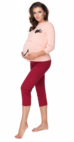 Detský eshop: Tehotenské, dojčiace pyžamo 3/4 s s dlhým rukávomom -  růžovo/bordo, značka Be MaaMaa