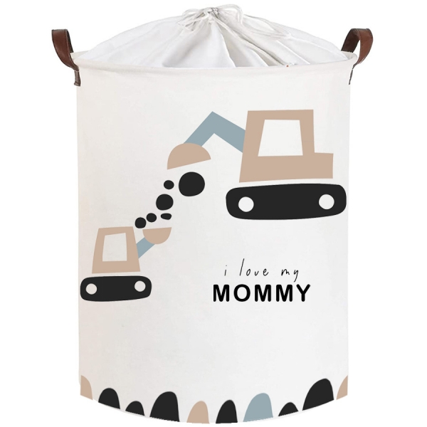Detský eshop: Kôš/box na hračky, uzatvárateľný, tulimi, bavlna - trucks love mommy - biely, 43 l