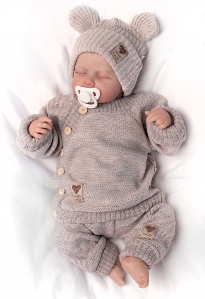 Detský eshop: Detský pletený svetrík s gombíkmi, zapínanie bokom, handmade baby nellys, béžový