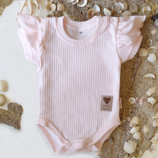 Detský eshop - Bavlnené rebrované body s volánikom, s krátkym rukávom, Summer Girl, sv. ružové
