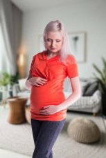 Detský eshop: Tehotenské a dojčiace tričko s kapucňou, s krátkym rukávom - pomaranč, značka Be MaaMaa