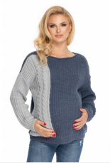 Be Maamaa Tehotenský sveter, pletený vzor - jeans /sivá