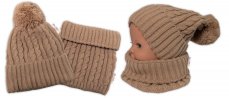 Detský eshop: Pletená zimná čiapočka s brmbolcom + nákrčník baby nellys - bežová,veľ. 48-52cm