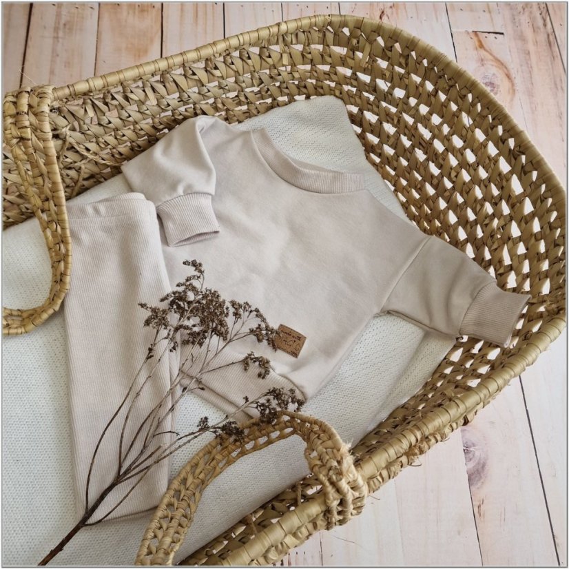 KAZUM – Detská oversize mikina + rebrované legíny (74-86) Alabaster Beige