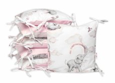 Bavlnený vankúšikový mantinel Baby Nellys, Slon a Dúha, ružová/biela