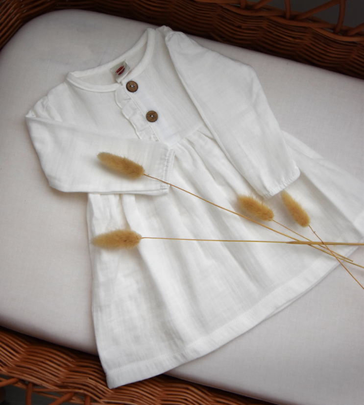 Mušelínové dievčenské šaty s dlhým rukávom – ružové (86–92) od značky Makoma