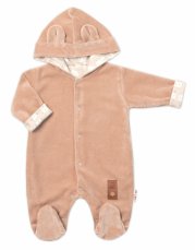 Baby Nellys Dvojvrstvový velúrový overal s kapucňou New Bunny, hnedý