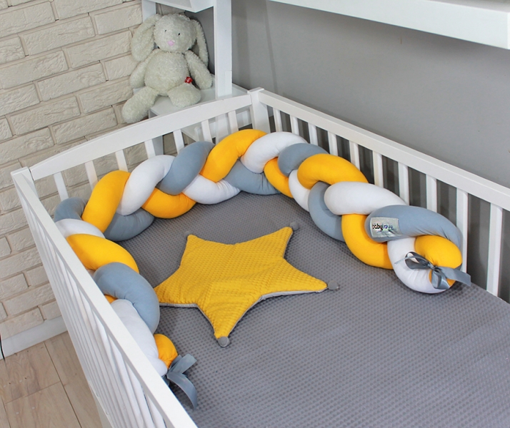 Detský eshop: Mantinel baby nellys pletený vrkoč - žltá,biela, sivá