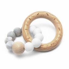 Silikónové Detské hryzátko Donut Mimijo na drevenom krúžku - bielo/sivý