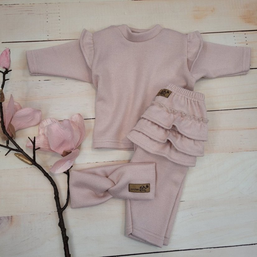 3-dielny oversize komplet: mikina + legíny so sukničkou + čelenka (74-86) Pink Glow, od značky Z&Z - Veľkosť: 80 (9-12m)