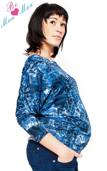 Detský eshop: Tehotenské štýlové tričko, blúzka s jeans vzorom, značka Be MaaMaa