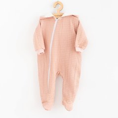 Detský eshop - Dojčenský mušelínový overal s kapucňou Comfort clothes ružová