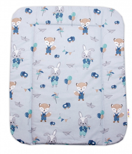 Detský eshop: Prebaľovacia podložka 50x70 cm, bavlna, líška a zajac baby nellys, modrá