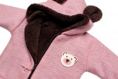 Detský eshop: Oteplená pletená bundička teddy medvedík, baby nellys, dvojvrstvová, ružová