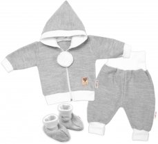 Detský eshop: 3-dielna súprava hand made, pletený kabátik, nohavice a topánočky, sivá, značka Baby Nellys