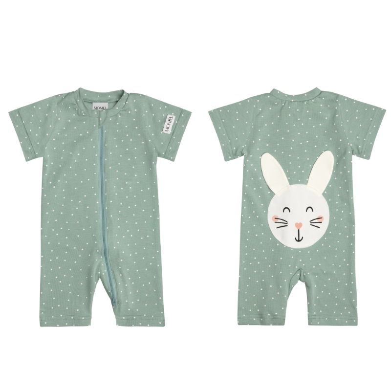 Detský overal s krátkym rukávom Rabbit, DOTS Mint, mätová, od značky Moniel - Veľkosť: 104 (3-4r) MON