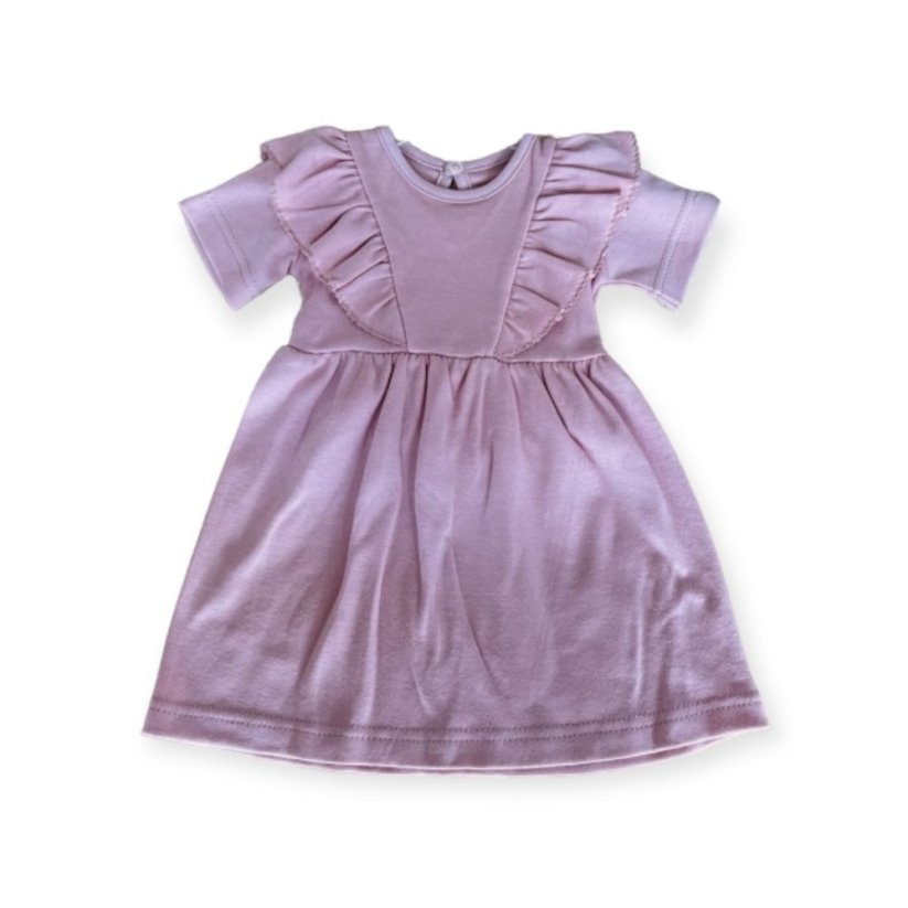 Detský eshop: Bavlnené šaty s riasením, s krátkym rukávom, puntík, mamatti, ružová