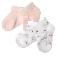 Detský eshop: Sada 2 párov žakárových ponožiek - so vzorom, biele s kvietkom, ružová so vzorom
