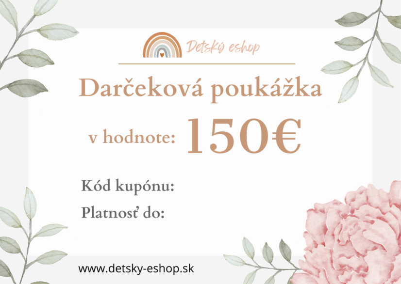 Darčeková poukážka Detský eshop 50€ 100€ alebo 150€ - Darčeková poukážka: 150€