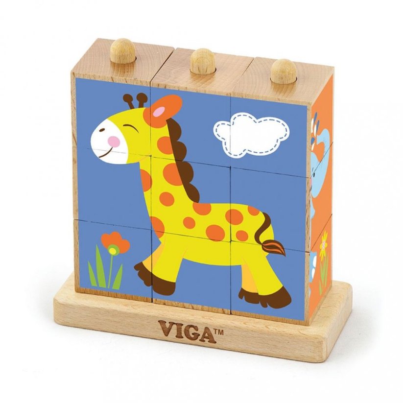 Detský eshop: Drevené puzzle kocky na stojane Viga Zoo