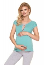 Detský eshop: Tehotenské, dojčiace pyžamo s s krátkym rukávomom - mätová / sivá, značka Be MaaMaa