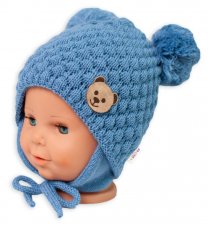 Detský eshop: Zimná pletená čiapočka teddy medvedík na zaväzovanie, modrá, značka Baby Nellys