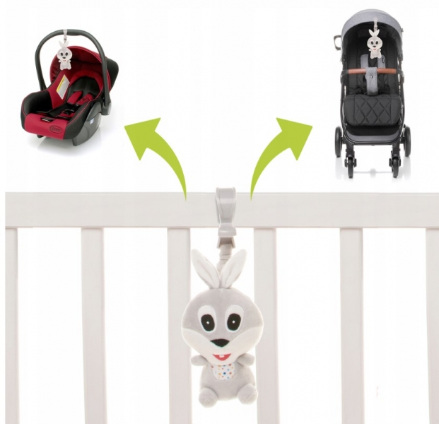 Detský eshop: Závesná plyšová hračka s pískatkom, rabbit, sivá