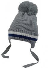 Detský eshop: Dvojvrstvová zimná čiapočka s brmbolcom na zaväzovanie, baby nellys - šedá, veľ. 42-44 cm