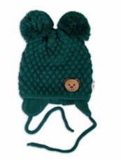 Detský eshop: Zimná pletená čiapočka teddy medvedík na zaväzovanie, zelená, značka Baby Nellys