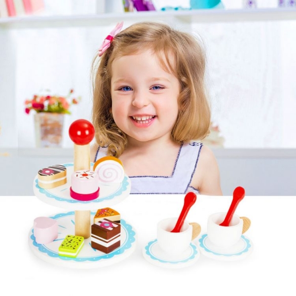 Detský eshop: Drevená čajová súprava so stojanom na dezert eco toys, biela/mätová